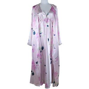 Robe and Nightgown Floral Lounge Peignoir Set, Robe S/M, Gown L, Like New
